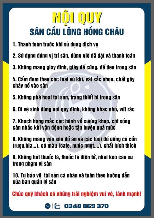 Nội quy sân cầu lông